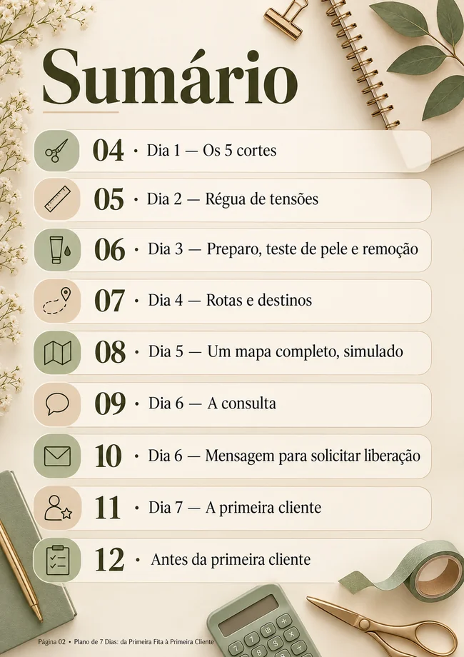 Outra página do bônus Plano de 7 Dias: da Primeira Fita à Primeira Cliente