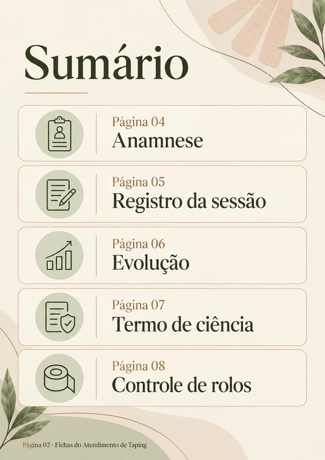 Outra página do bônus Fichas do Atendimento de Taping